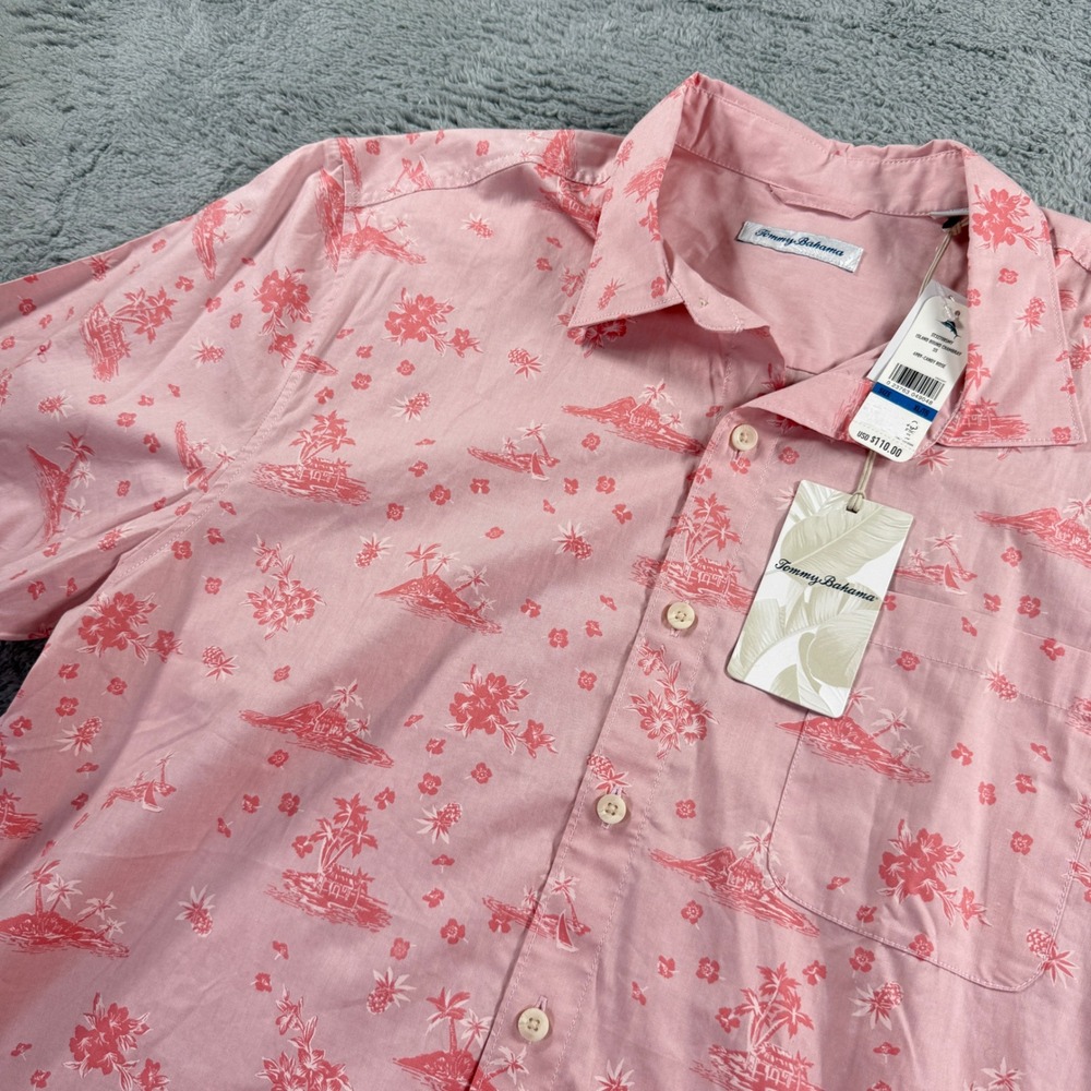 Tommy Bahama Island Bound Chambray Mens XL Pink NWT Tropical Short Sleeve Shirt